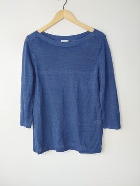 J.Jill Blue Linen Blend Boat Neck 3/4 Sleeve Knit Top